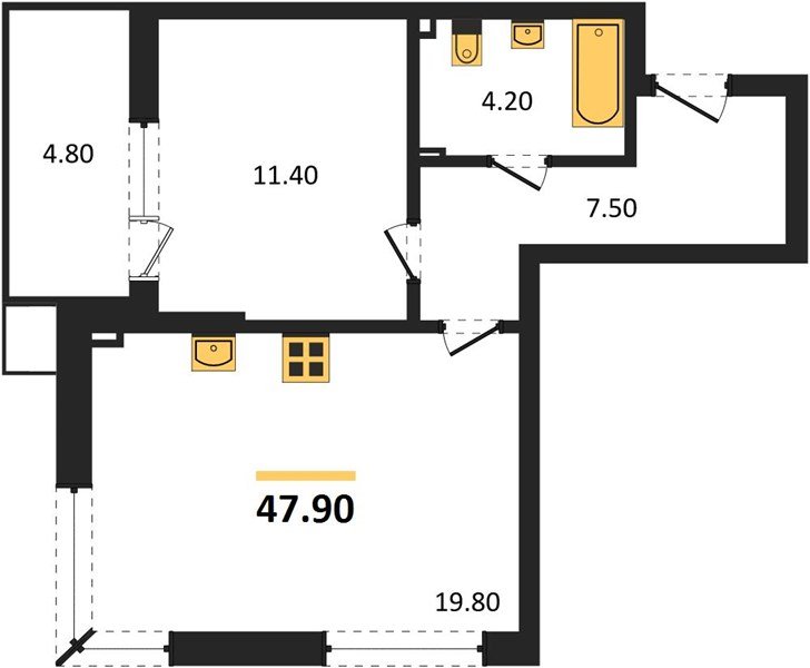 Фото №1: 1-комнатная квартира 47&nbsp;м², 2/9&nbsp;эт. - Краснодар, Прикубанский внутригородской округ, мкр. Парк Победы