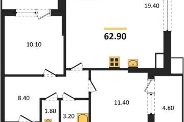 Фото №1: 2-комнатная квартира 62 м², 3/9 эт. - Краснодар, мкр. Парк Победы,