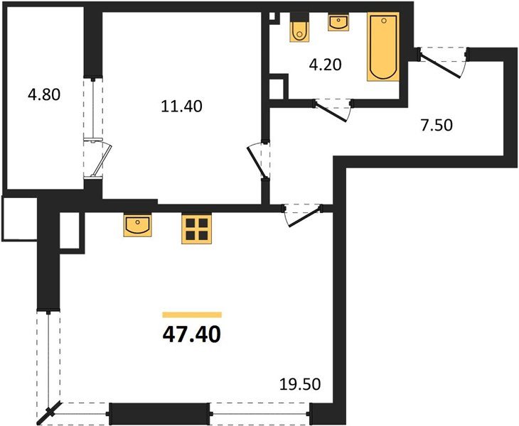 Фото №1: 1-комнатная квартира 47&nbsp;м², 9/9&nbsp;эт. - Краснодар, Прикубанский внутригородской округ, мкр. Парк Победы