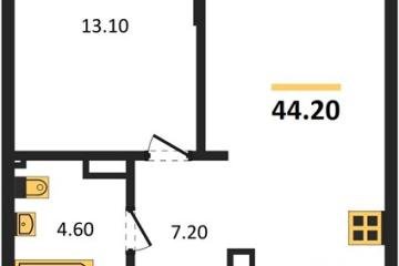 Фото №1: 1-комнатная квартира 44 м², 4/18 эт. - Краснодар, мкр. Парк Победы,