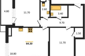 Фото №1: 2-комнатная квартира 64 м², 11/18 эт. - Краснодар, мкр. Парк Победы,
