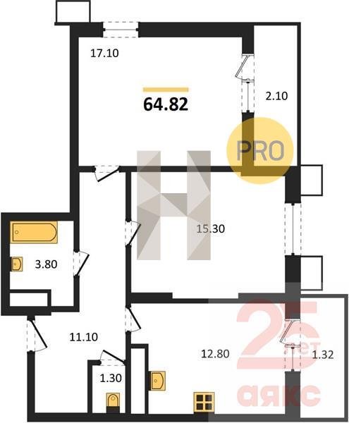 Фото №1: 2-комнатная квартира 64 м² - Знаменский, Родные Просторы, 