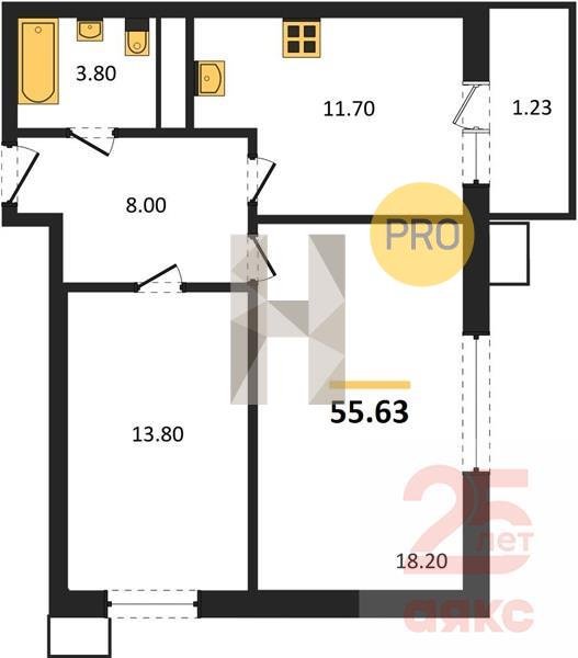 Фото №1: 2-комнатная квартира 55 м² - Знаменский, Родные Просторы, 