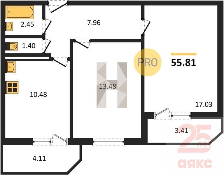 Фото №1: 2-комнатная квартира 55 м² - Краснодар, жилой комплекс Квартал № 6, 