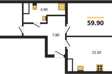 Фото №1: 2-комнатная квартира 61 м², 8/18 эт. - Краснодар, мкр. ЖК Первое Место, ул. Виктора Казанцева, 1.2лит1