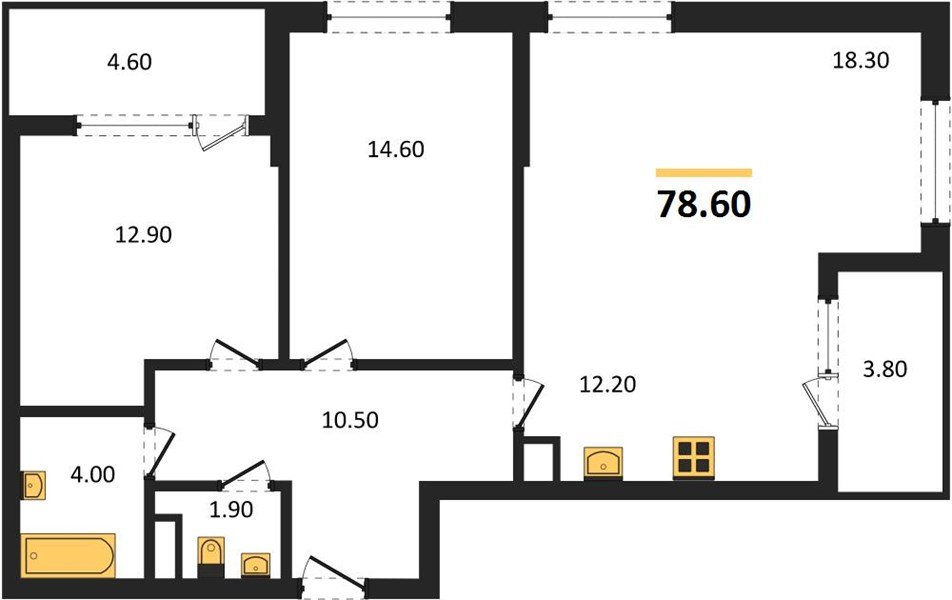 Фото №1: 2-комнатная квартира 82&nbsp;м², 3/18&nbsp;эт. - Краснодар, Карасунский внутригородской округ, мкр. ЖК Первое Место