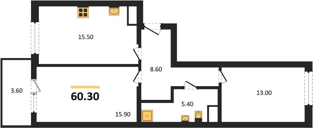 Фото №1: 2-комнатная квартира 62&nbsp;м², 7/18&nbsp;эт. - Краснодар, Карасунский внутригородской округ, мкр. ЖК Первое Место