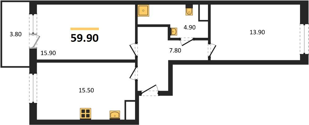 Фото №1: 2-комнатная квартира 61&nbsp;м², 4/18&nbsp;эт. - Краснодар, Карасунский внутригородской округ, мкр. ЖК Первое Место