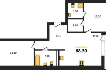 Фото №1: 2-комнатная квартира 68 м², 4/18 эт. - Краснодар, мкр. ЖК Эрмитаж, ул. им. Мурата Ахеджака, 20