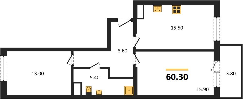 Фото №1: 2-комнатная квартира 62&nbsp;м², 8/18&nbsp;эт. - Краснодар, Карасунский внутригородской округ, мкр. ЖК Первое Место