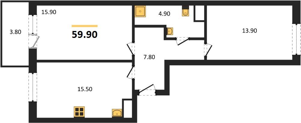 Фото №1: 2-комнатная квартира 61&nbsp;м², 3/18&nbsp;эт. - Краснодар, Карасунский внутригородской округ, мкр. ЖК Первое Место