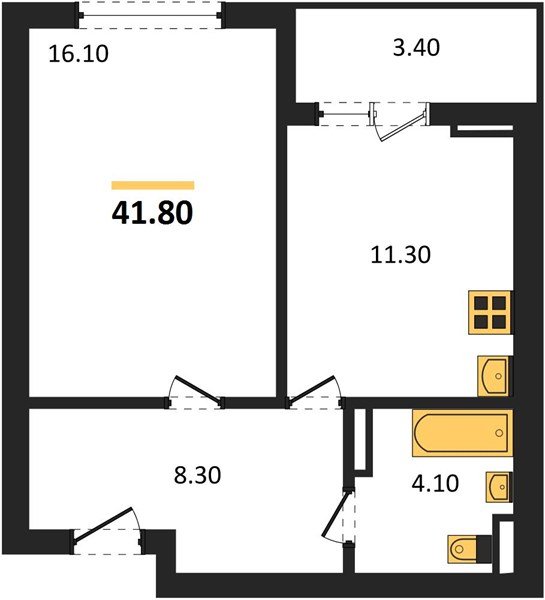 Фото №1: 1-комнатная квартира 41&nbsp;м², 18/18&nbsp;эт. - Краснодар, Прикубанский внутригородской округ, ЖК Бауинвест, мкр. ЖК Парк у Дома, ул. Героев-Разведчиков, 11