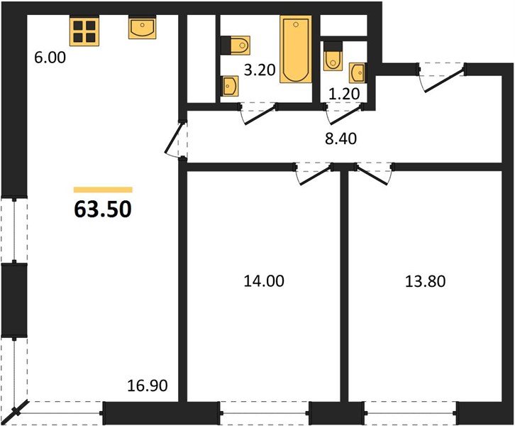 Фото №1: 2-комнатная квартира 63&nbsp;м², 14/17&nbsp;эт. - Яблоновский, мкр. ЖК Грин Эппл