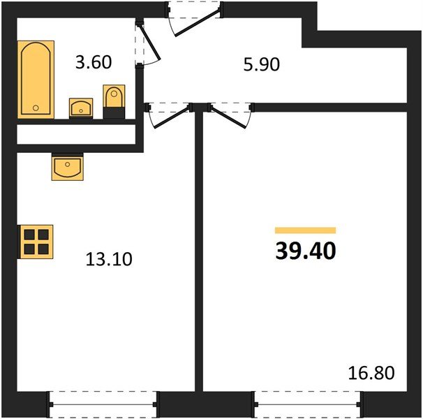 Фото №1: 1-комнатная квартира 39&nbsp;м², 14/17&nbsp;эт. - Яблоновский, мкр. ЖК Грин Эппл