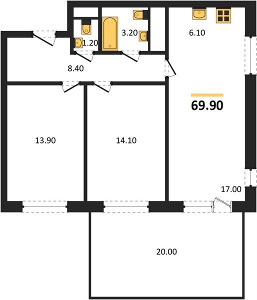 Фото №1: 2-комнатная квартира 69&nbsp;м², 2/17&nbsp;эт. - Яблоновский, мкр. ЖК Грин Эппл
