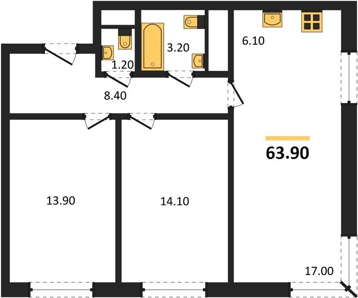 Фото №1: 2-комнатная квартира 63&nbsp;м², 15/17&nbsp;эт. - Яблоновский, мкр. ЖК Грин Эппл