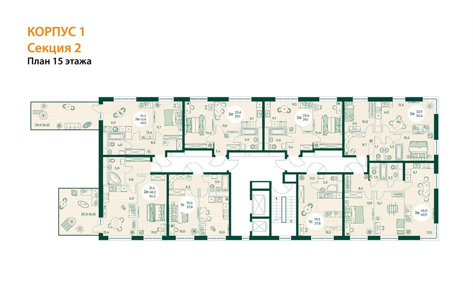Фото №8: 2-комнатная квартира 63&nbsp;м², 15/17&nbsp;эт. - Яблоновский, мкр. ЖК Грин Эппл