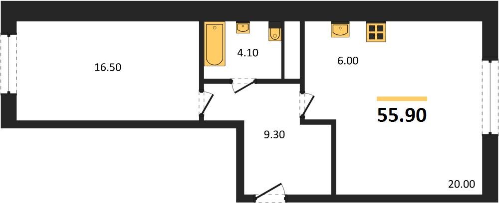 Фото №1: 1-комнатная квартира 55&nbsp;м², 5/17&nbsp;эт. - Яблоновский, мкр. ЖК Грин Эппл