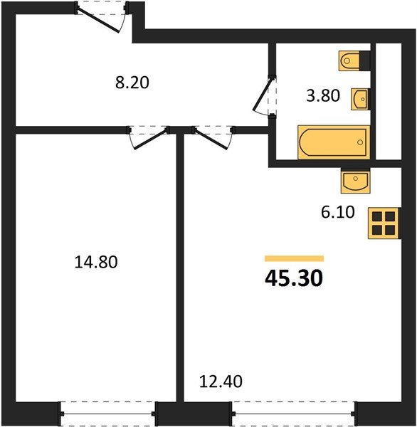 Фото №1: 1-комнатная квартира 45&nbsp;м², 15/17&nbsp;эт. - Яблоновский, мкр. ЖК Грин Эппл