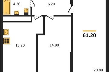 Фото №1: 2-комнатная квартира 61 м², 14/17 эт. - Яблоновский, мкр. ЖК Грин Эппл,
