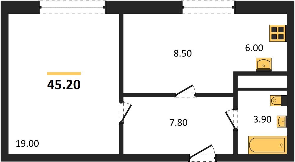 Фото №1: 1-комнатная квартира 45&nbsp;м², 13/17&nbsp;эт. - Яблоновский, мкр. ЖК Грин Эппл