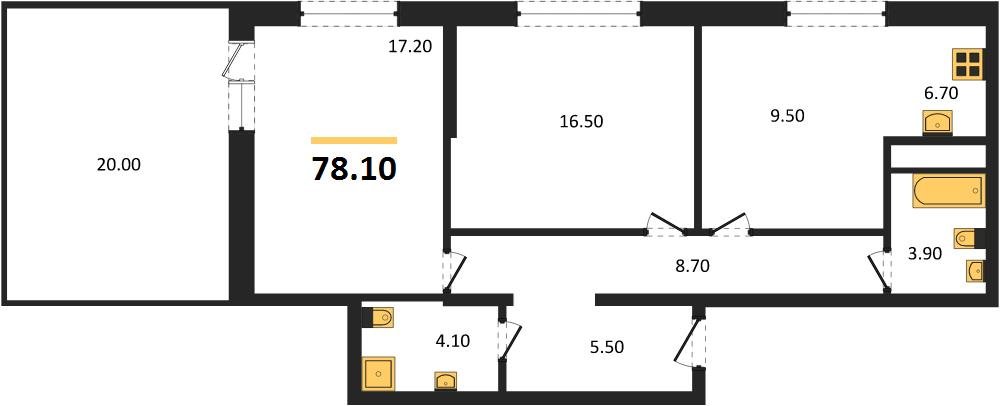 Фото №1: 2-комнатная квартира 78&nbsp;м², 16/17&nbsp;эт. - Яблоновский, мкр. ЖК Грин Эппл