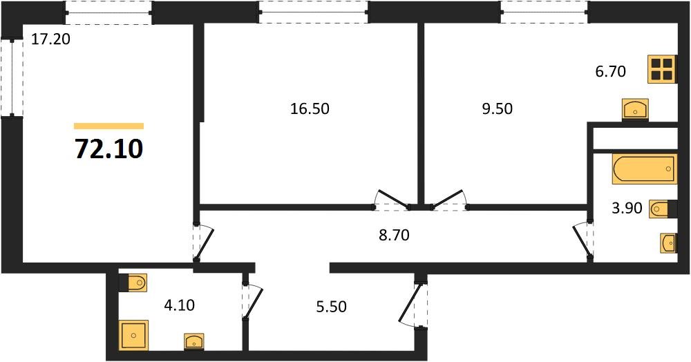 Фото №1: 2-комнатная квартира 72&nbsp;м², 17/17&nbsp;эт. - Яблоновский, мкр. ЖК Грин Эппл