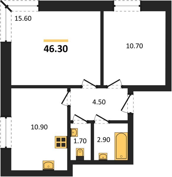 Фото №1: 2-комнатная квартира 46&nbsp;м², 5/17&nbsp;эт. - Яблоновский, мкр. ЖК Грин Эппл