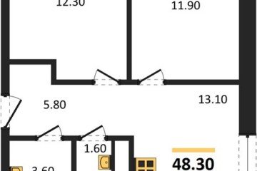 Фото №1: 2-комнатная квартира 48 м², 2/17 эт. - Яблоновский, мкр. ЖК Грин Эппл,