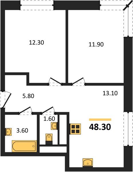 Фото №1: 2-комнатная квартира 48&nbsp;м², 15/17&nbsp;эт. - Яблоновский, мкр. ЖК Грин Эппл