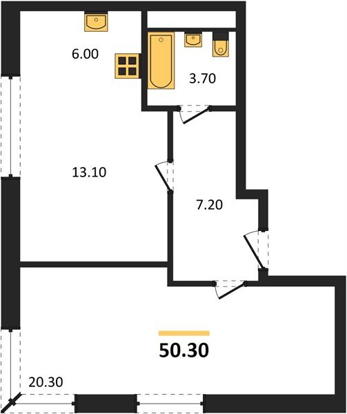 Фото №1: 1-комнатная квартира 50&nbsp;м², 13/17&nbsp;эт. - Яблоновский, мкр. ЖК Грин Эппл