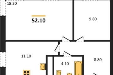 Фото №1: 2-комнатная квартира 52 м², 3/17 эт. - Яблоновский, мкр. ЖК Грин Эппл,