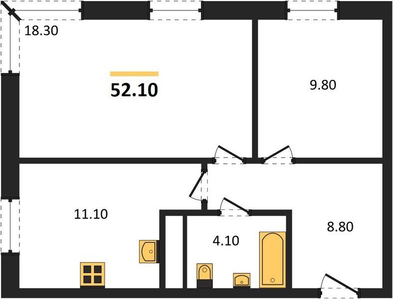Фото №1: 2-комнатная квартира 52&nbsp;м², 10/17&nbsp;эт. - Яблоновский, мкр. ЖК Грин Эппл