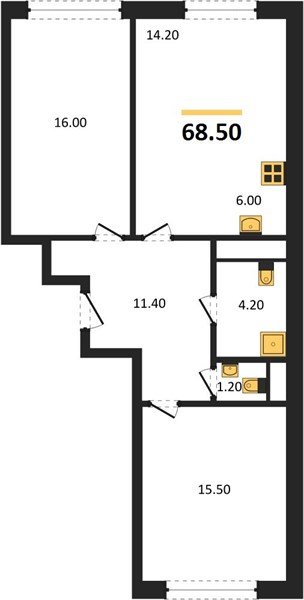 Фото №1: 2-комнатная квартира 68&nbsp;м², 6/17&nbsp;эт. - Яблоновский, мкр. ЖК Грин Эппл
