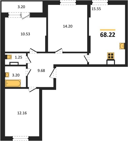 Фото №1: 3-комнатная квартира 68&nbsp;м², 2/12&nbsp;эт. - Краснодар, Карасунский внутригородской округ, мкр. ЖК Смородина