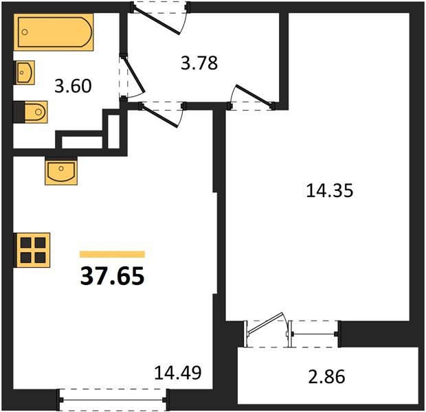 Фото №1: 1-комнатная квартира 37&nbsp;м², 2/12&nbsp;эт. - Краснодар, Карасунский внутригородской округ, мкр. ЖК Смородина