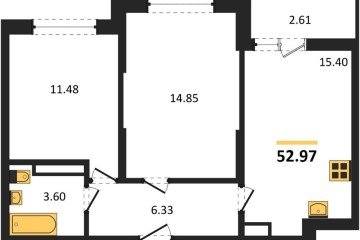 Фото №1: 2-комнатная квартира 52 м², 1/12 эт. - Краснодар, мкр. ЖК Смородина,