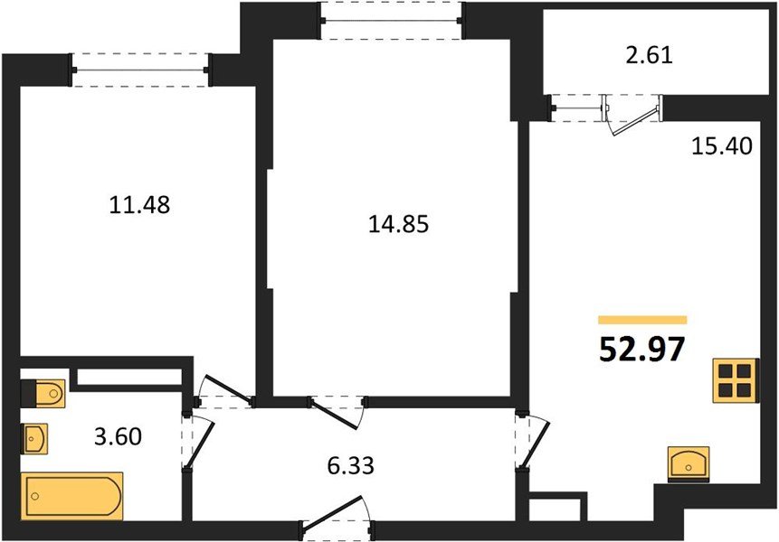 Фото №1: 2-комнатная квартира 52&nbsp;м², 1/12&nbsp;эт. - Краснодар, Карасунский внутригородской округ, мкр. ЖК Смородина