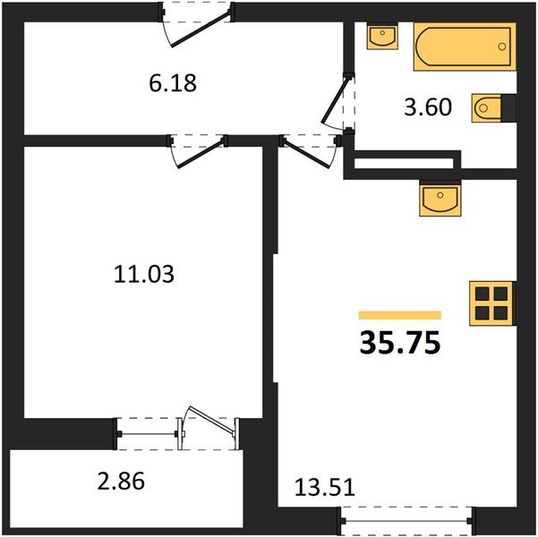 Фото №1: 1-комнатная квартира 35&nbsp;м², 1/12&nbsp;эт. - Краснодар, Карасунский внутригородской округ, мкр. ЖК Смородина