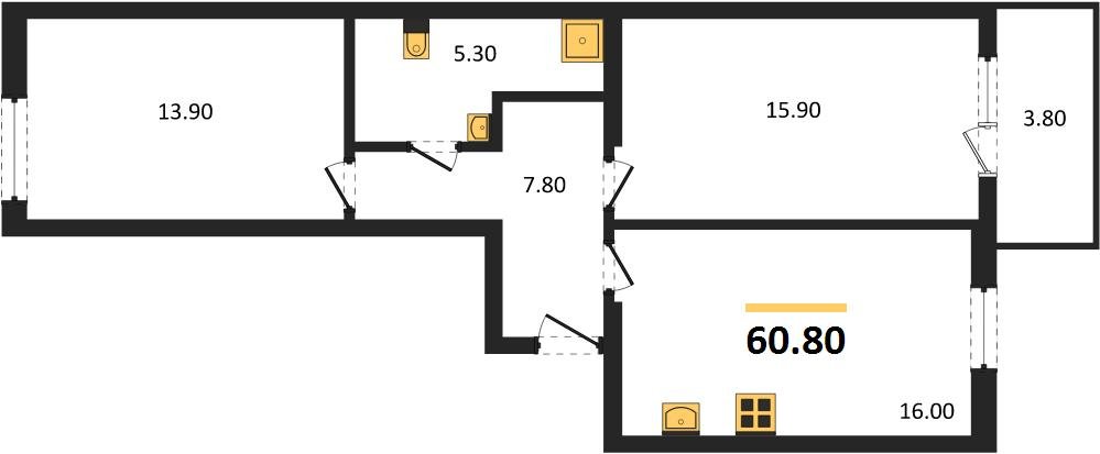 Фото №1: 2-комнатная квартира 62&nbsp;м², 2/18&nbsp;эт. - Краснодар, Карасунский внутригородской округ, мкр. ЖК Первое Место