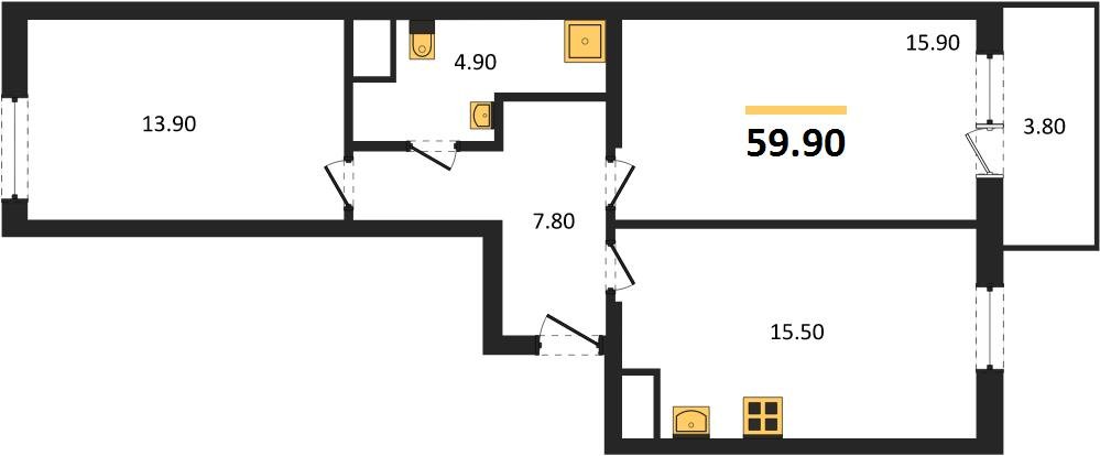 Фото №1: 2-комнатная квартира 61&nbsp;м², 9/18&nbsp;эт. - Краснодар, Карасунский внутригородской округ, мкр. ЖК Первое Место