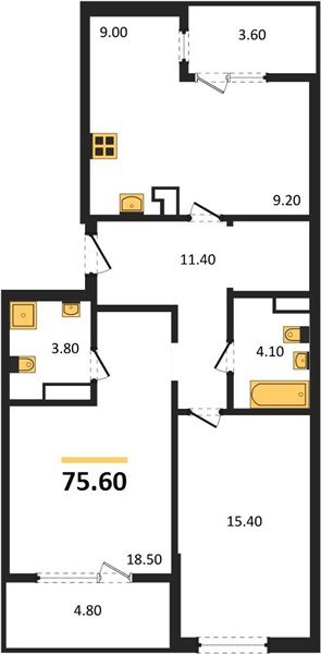 Фото №1: 2-комнатная квартира 79&nbsp;м², 9/18&nbsp;эт. - Краснодар, Карасунский внутригородской округ, мкр. ЖК Первое Место