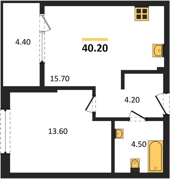 Фото №1: 1-комнатная квартира 42&nbsp;м², 2/18&nbsp;эт. - Краснодар, Карасунский внутригородской округ, мкр. ЖК Первое Место