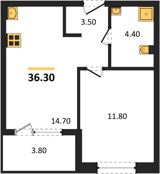 Фото №1: 1-комнатная квартира 38&nbsp;м², 2/18&nbsp;эт. - Краснодар, Карасунский внутригородской округ, мкр. ЖК Первое Место