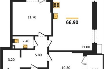 Фото №1: 2-комнатная квартира 66 м², 2/18 эт. - Краснодар, мкр. Парк Победы,