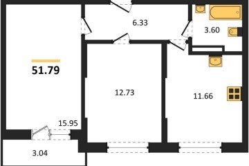 Фото №1: 2-комнатная квартира 51 м², 12/16 эт. - Краснодар, мкр. ЖК Смородина,