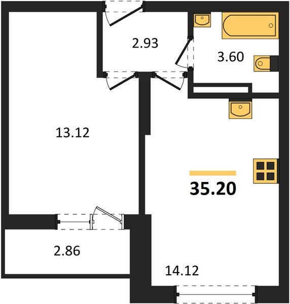 Фото №1: 1-комнатная квартира 35&nbsp;м², 12/16&nbsp;эт. - Краснодар, Карасунский внутригородской округ, мкр. ЖК Смородина