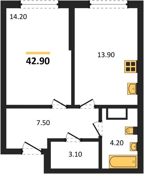 Фото №1: 1-комнатная квартира 42&nbsp;м², 7/16&nbsp;эт. - Краснодар, Прикубанский внутригородской округ, мкр. Догма Парк