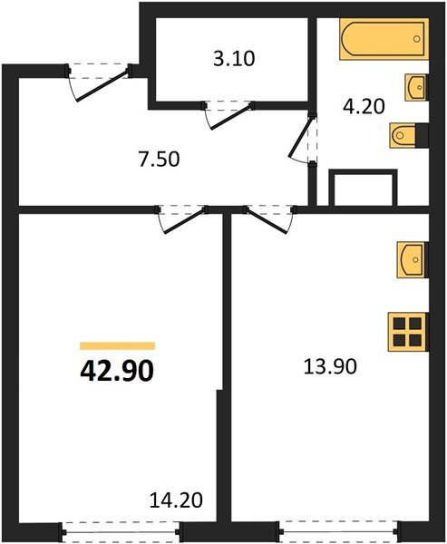 Фото №1: 1-комнатная квартира 42&nbsp;м², 6/16&nbsp;эт. - Краснодар, Прикубанский внутригородской округ, мкр. Догма Парк