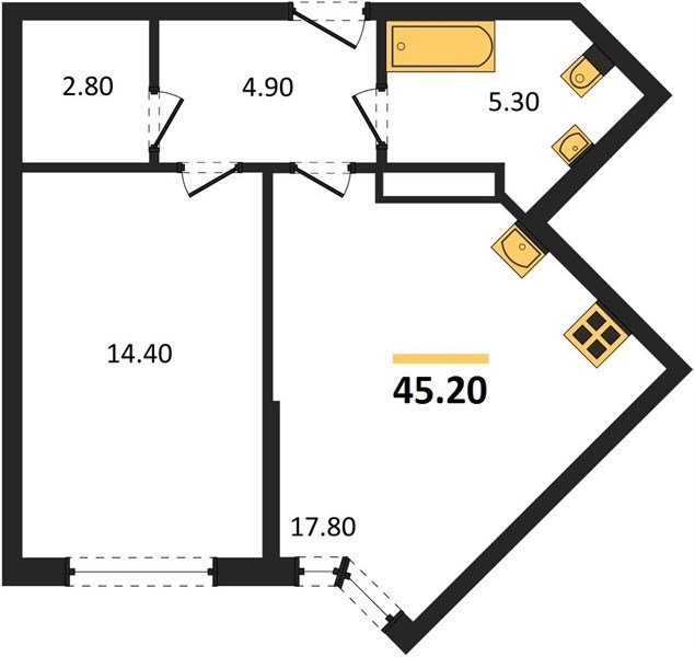 Фото №1: 1-комнатная квартира 45&nbsp;м², 12/16&nbsp;эт. - Краснодар, Прикубанский внутригородской округ, мкр. Догма Парк